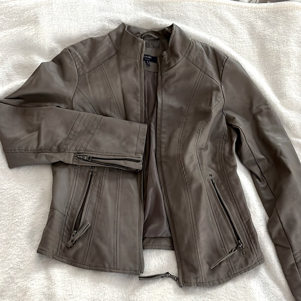 Kaari Blue size small faux leather bomber jacket